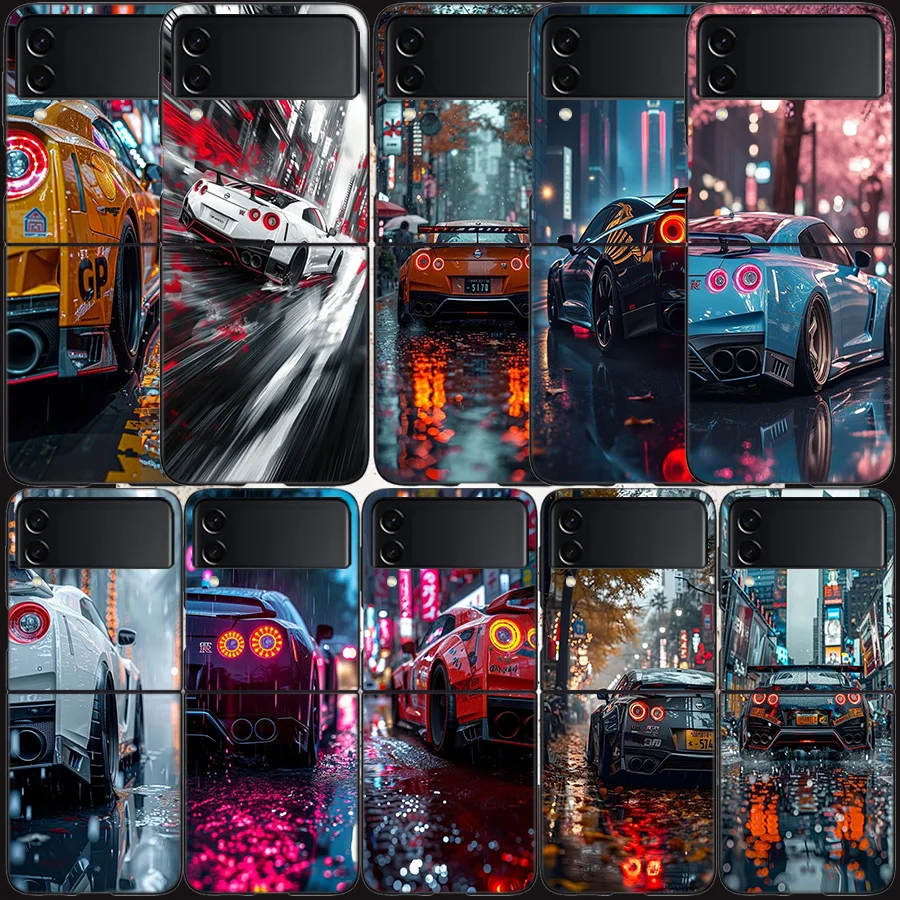 GT-R Skyline r 35 Street Phone Case For Samsung Z Flip 7 6 5G Galaxy Z Flip 5 4 3 Black Hard Cell Cover Luxury PC Shell Coque