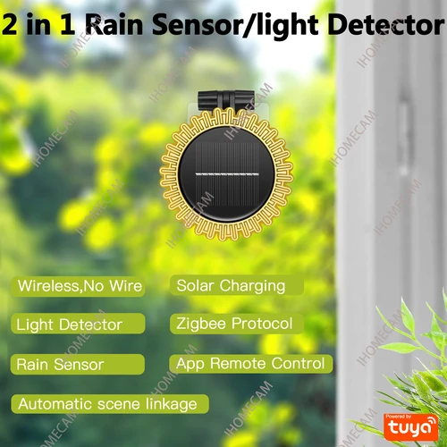 Imagen 2 del producto Haozee Tuya-Sensor de lluvia inteligente Zigbee con Detector de luz, funciona con energía Solar IP66, Detector de lluvia impermeable para exteriores, asistente para el hogar Z2M