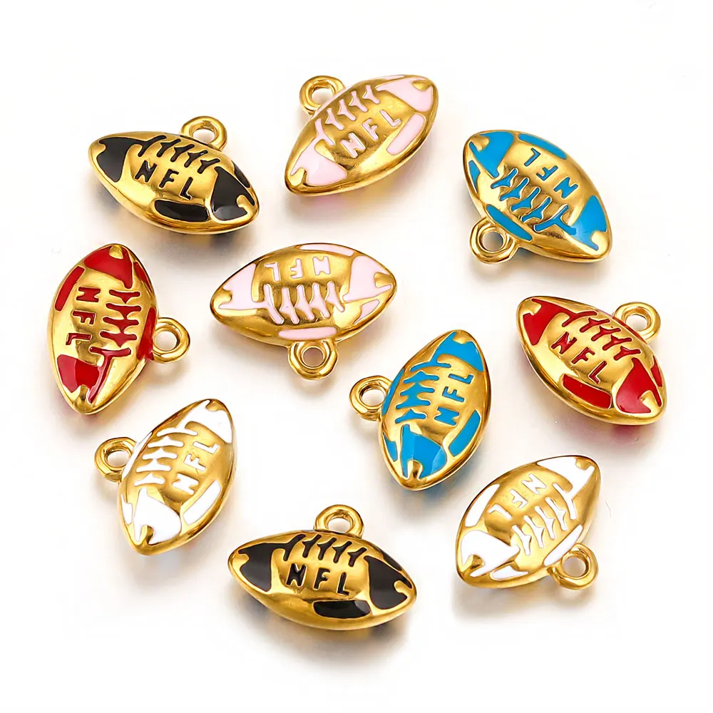 

5pcs Stainless Steel Connectors Charm Enamel Rugby Ball for DIY Necklace Bracelet No Fading Jewelry Making Accessories Wholesale