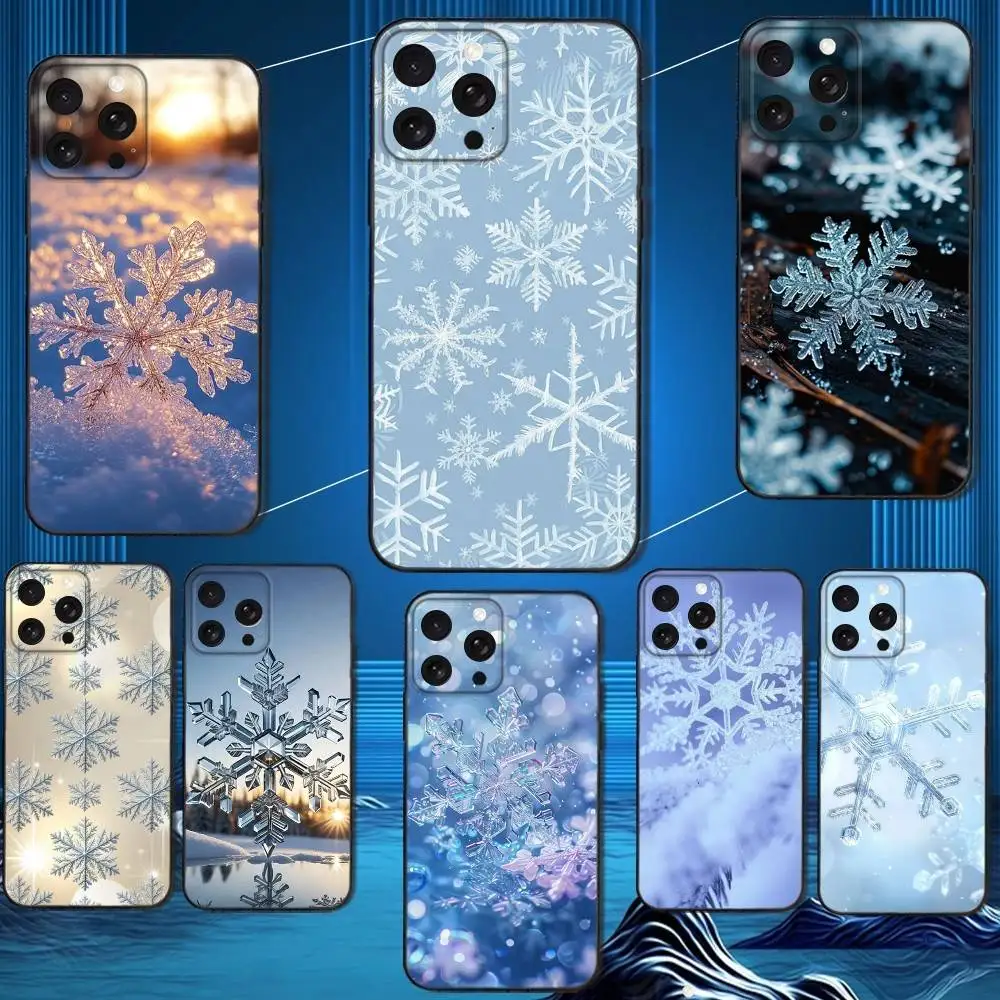 

Christmas Snowflakes Phone Case For iPhone 16,15,14,13,12,11 Plus,Pro Max,XS,X,XR,SE,Mini,8,7,Soft Silicone Black Cover
