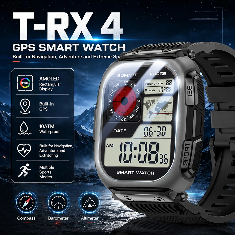 T-RX 4 Ultra Outdoor Smart Watch HD AMOLED GPS Tracking Altitude Barometer Compass Call 170Sports Modes BUILT-IN GPS Smart Watch