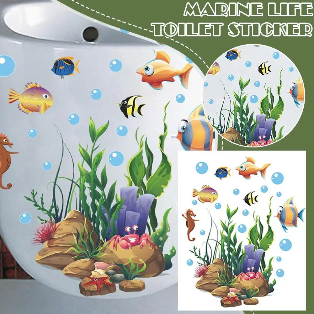 Marine Life Toilet Sticker Self Adhesive Bathroom Wall Ornament Creative Home Removable Decoration Decals Sticker PVC S5H2