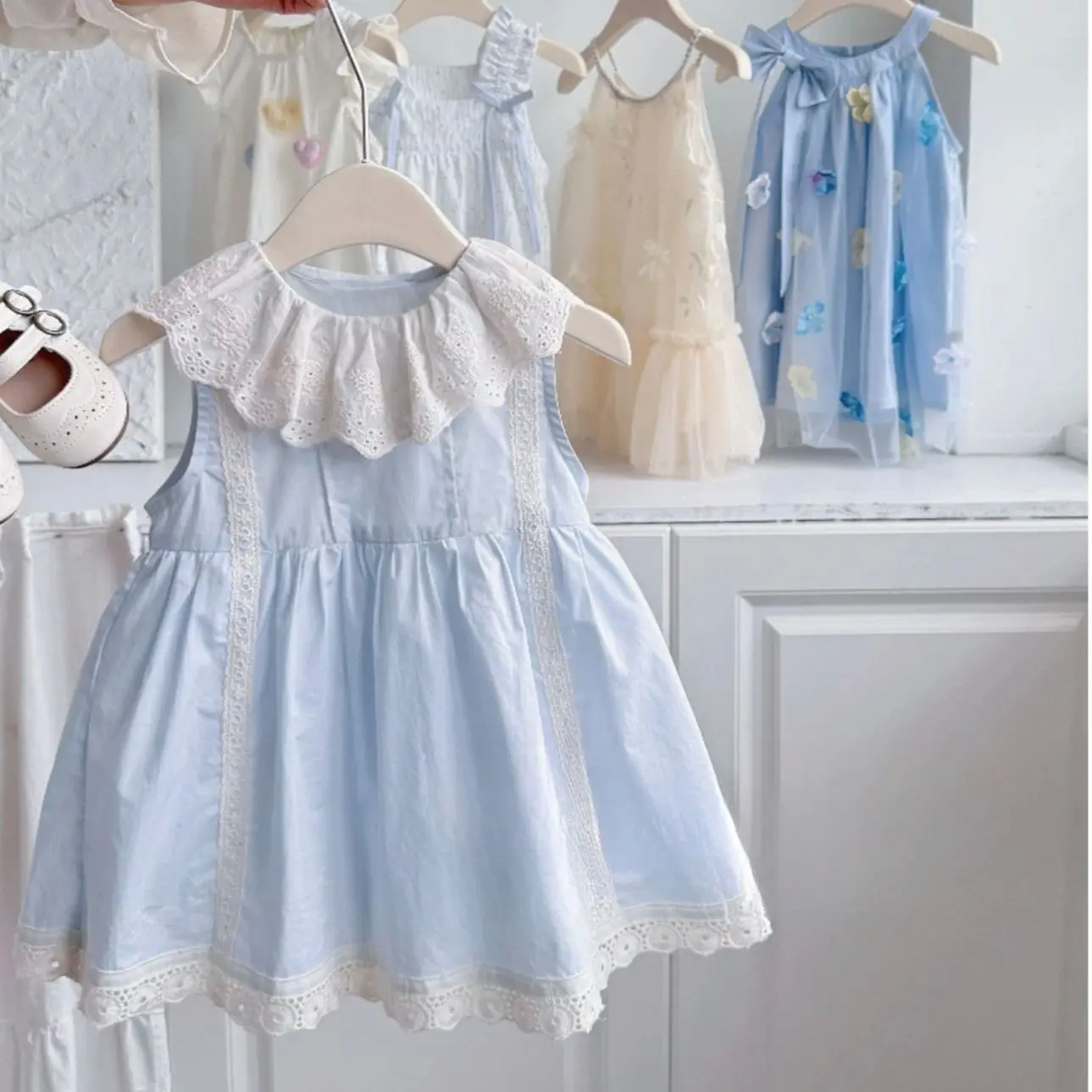 

Girls Dress 2025 Summer Lace Collar Little Girl New Baby Foreign Princess Skirt Sleeveless Vest Skirt