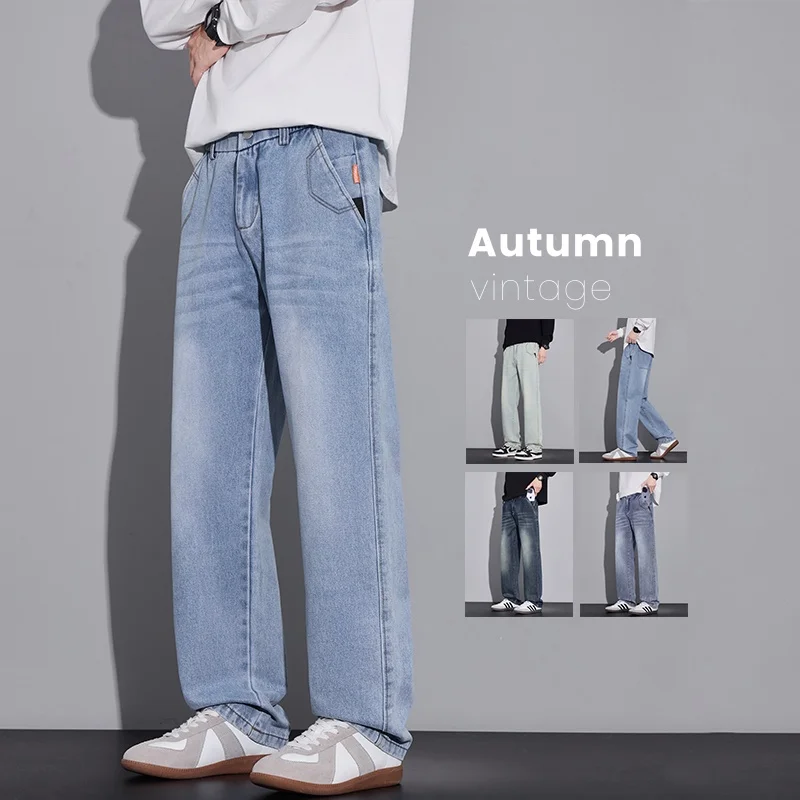 

Autumn Men Vintage Jeans Casual Loose Straight Elastic Waist Trousers Fashion Comfortable Male Wide Legs Youth Denim Pants