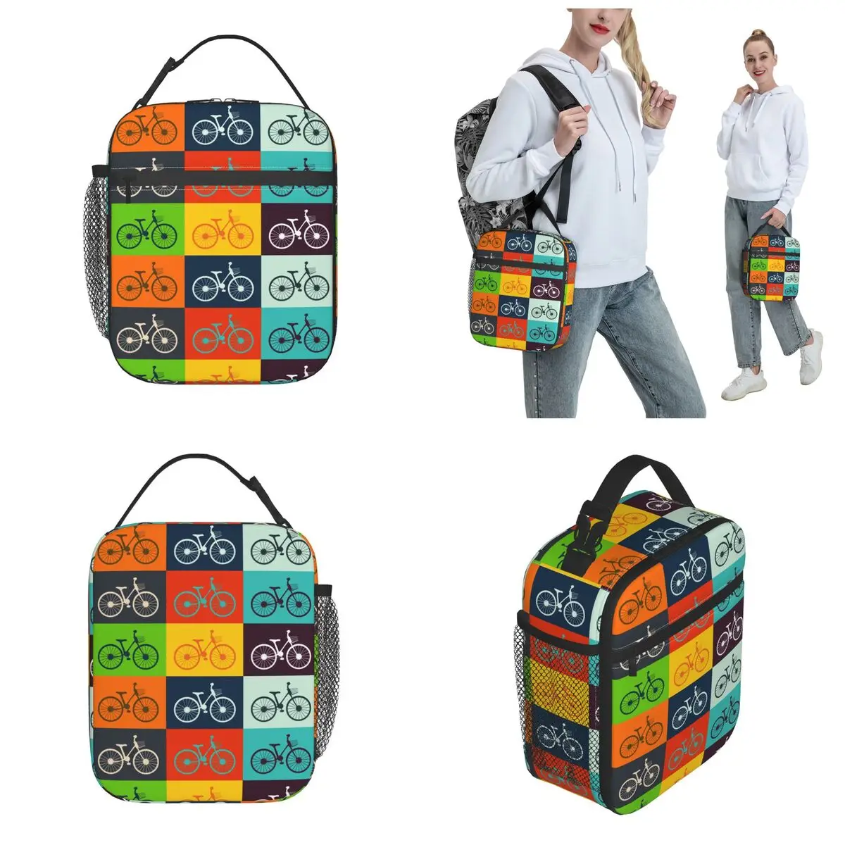 Bicicletta Retro Styled Bike Insulated Lunch Bags Food Box Portable Cooler Thermal Bento Box School