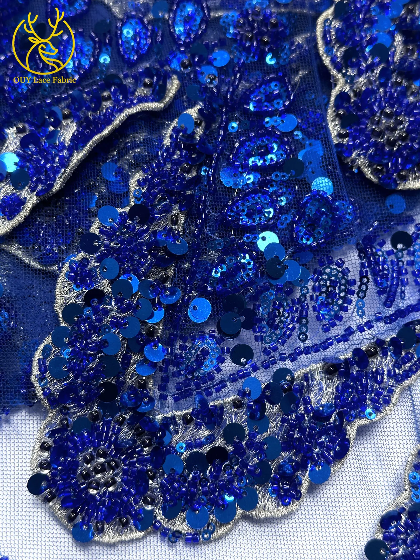Hochwertiger luxuriöser französischer 3D-handbestickter Perlen-Spitzenstoff, 5 Yards, afrikanischer nigerianischer Pailletten-Spitzenstoff für Braut- und Partykleider – Detail 26