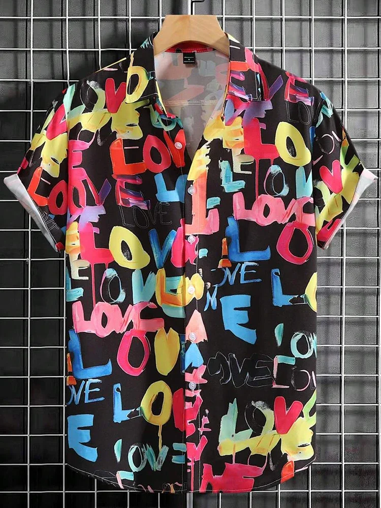 

Летняя мужская рубашка с гавайским цветочным принтом, забавная, с коротким рукавом, пляжная, с отложным воротником, на пуговицах, повседневная, мужская одежда