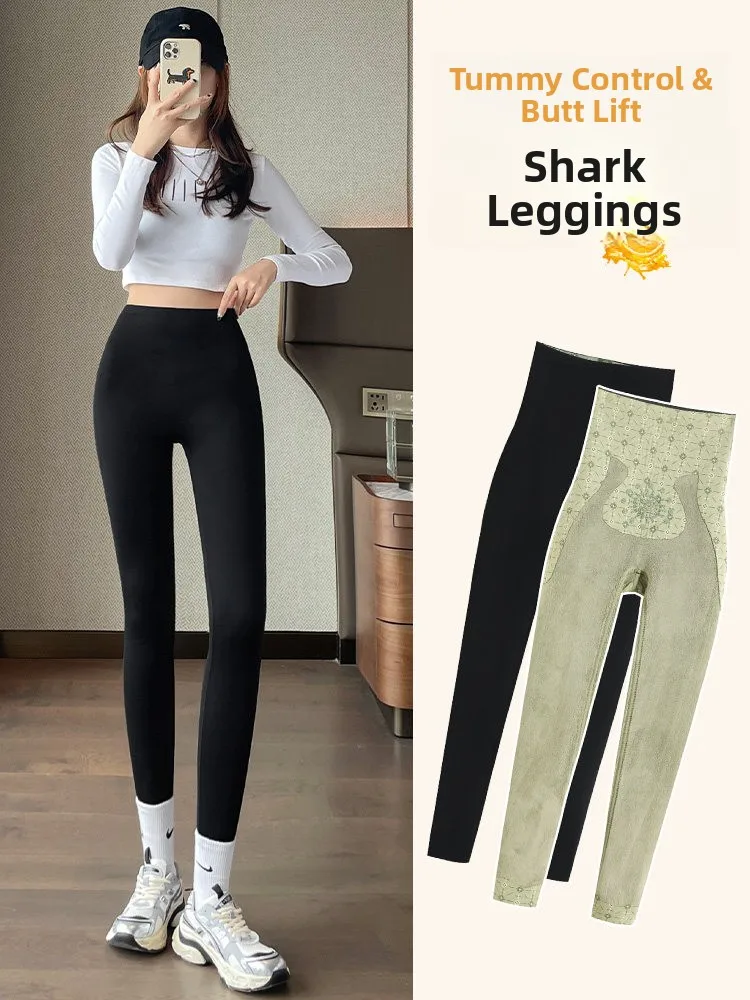 

Women's High-Waist Fce Lined Thi Yoga Pants arkskin Design Butt Lifting Winter Outerwear Boting Trousers