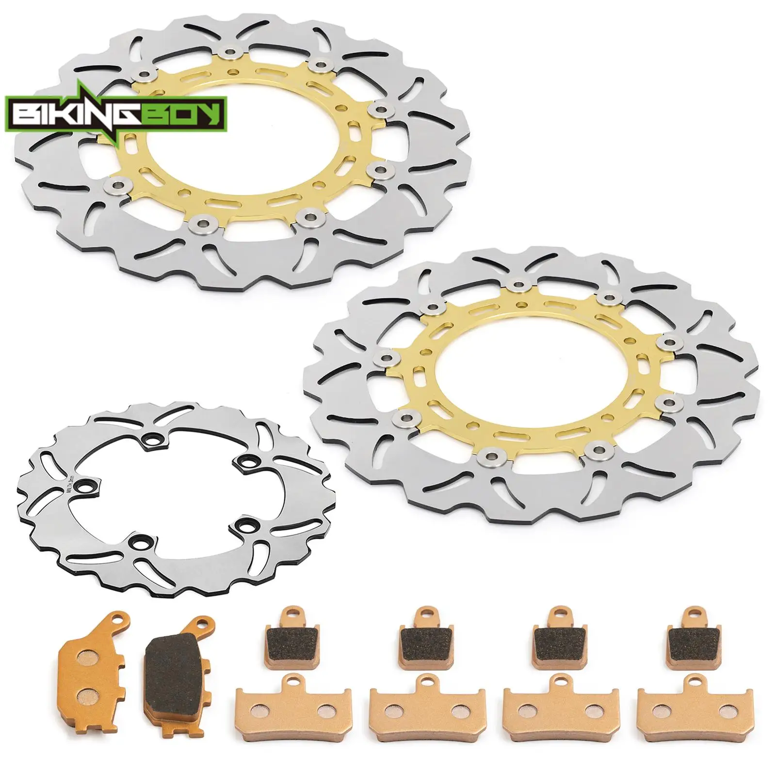 For YZF R1 98 99 00 01 02 03 04 05 06 07 08 09 10 11 12 13 14 15 16 17 18 19 20 21 22 23 24 Front Rear Brake Discs Rotors + Pads
