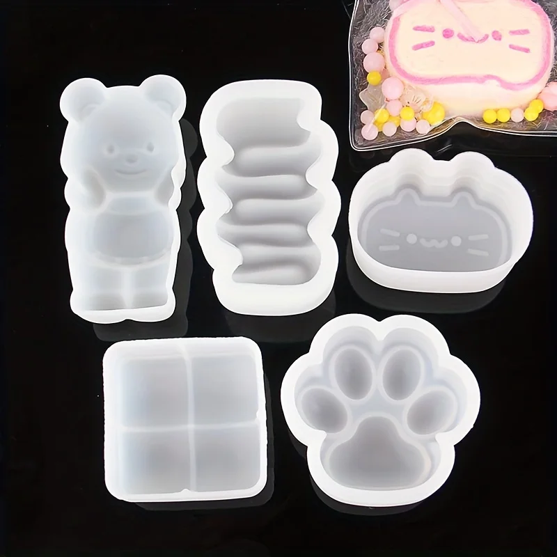 DIYKneadable Silicone Mold Handmade Bear/Cat/Cat's paw/Cream Stick Epoxy Resin Aromatherapy Mold Squeeze Toy Cat Paw Slow Reboun