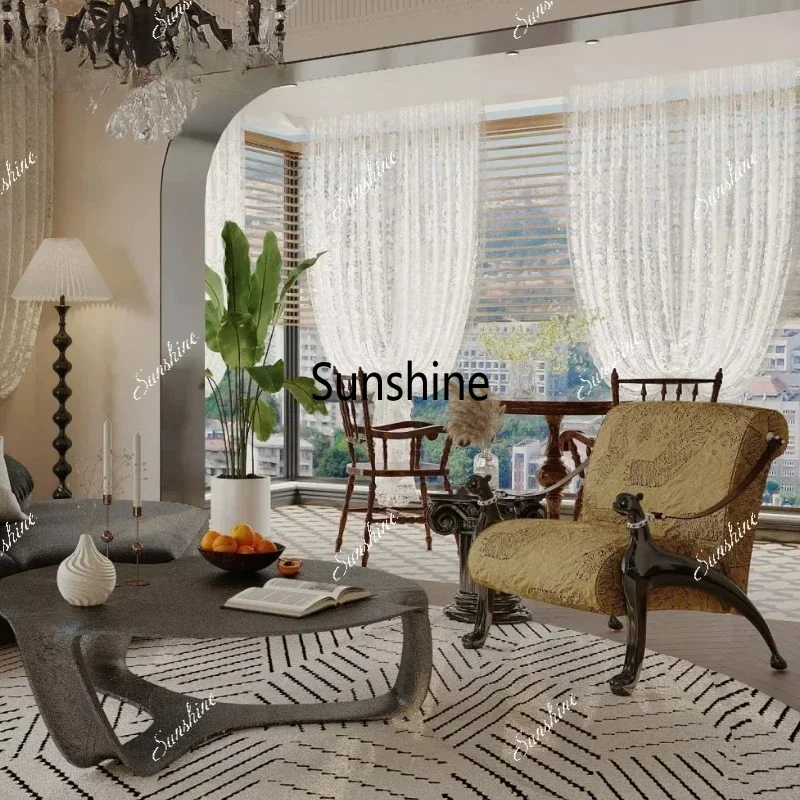 

YMedieval Black Panther Armchair Backrest Living Room Light Luxury Printed Sofa