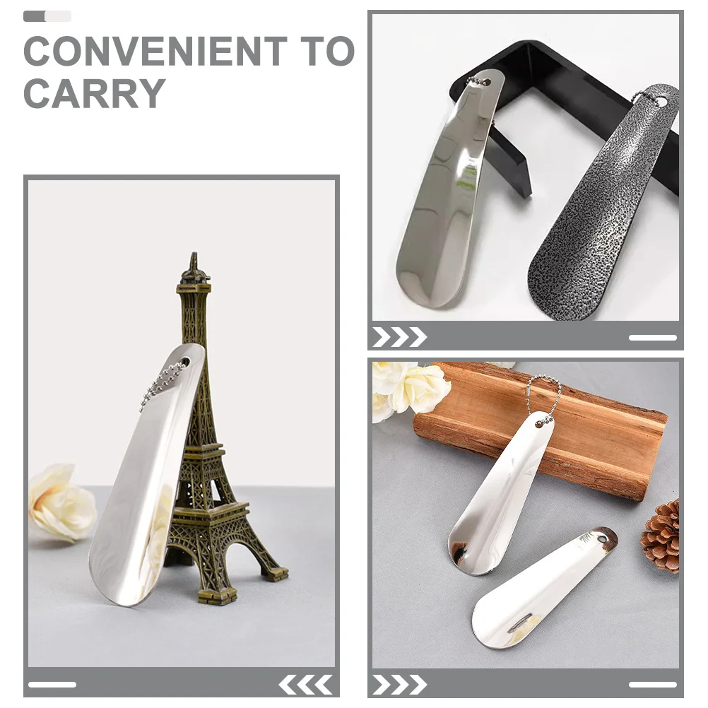 4 قطعة بوق حذاء من الفولاذ المقاوم للصدأ مدمج محمول للسفر للبالغين كبار السن مقبض قصير مساعد حذاء قصير #2