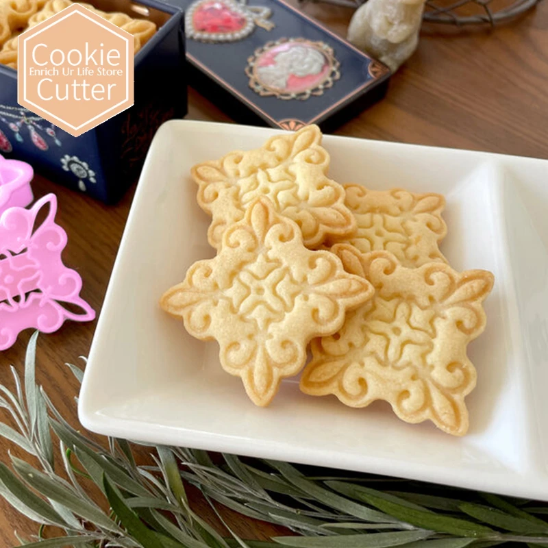 Retro Heart Square Round Classic Biscuit Mold 3D Press Cookie Embosser Stamp Birthday Flower Pattern Cookie Cutter Baking Tools