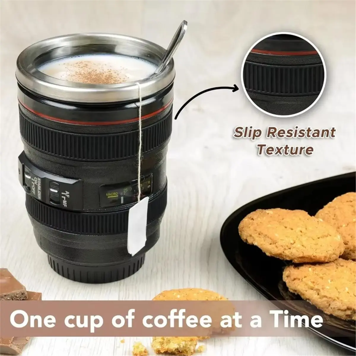 SLR Lens Cup Camera Camera Lens Model Stainless Steel Casual Cup with Lid Coffee Mug Black Coffee Mugs