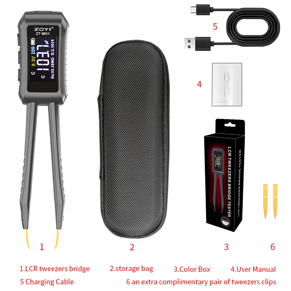 ZOYI ZT-MD1 Digital Smart Tweezer LCR SMD ESR Tester Resistance Capacitance Inductance Continuity Diode Test Measurement Tools