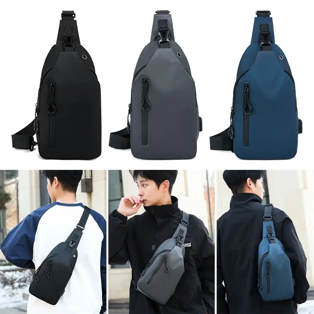 

Creative Solid Color Shoulder Bags Large Capacity Reusable Crossbody Bag USB Charge Port Simple Versatile Waist Packs