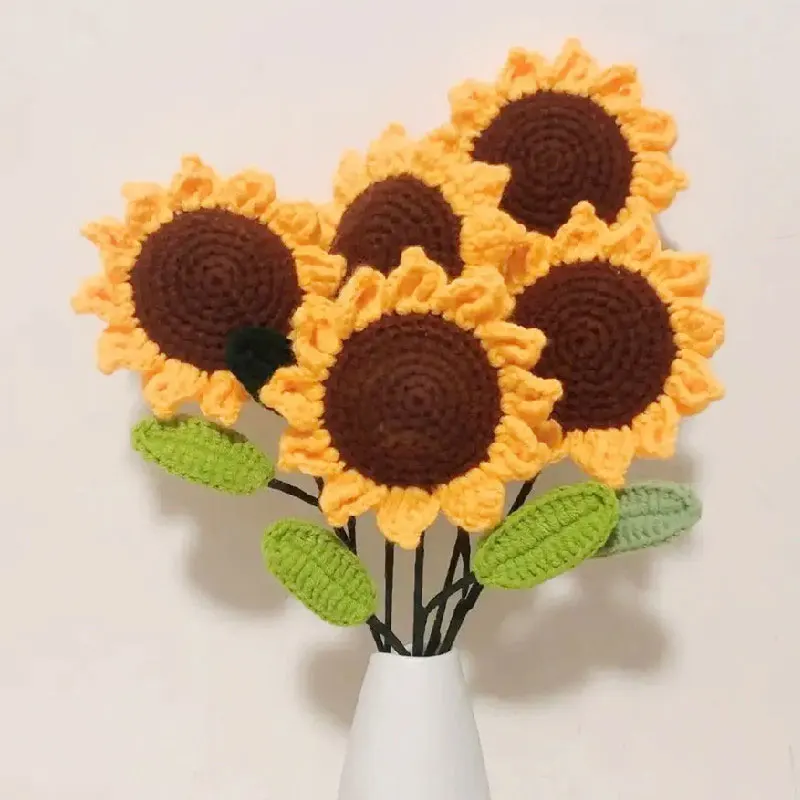 

5pcs/Handmade Knitting Sunflower Bouquet for Mother Woolen Thread Crochet Woven Flower Wedding Decorative Handicrafts Gift Home