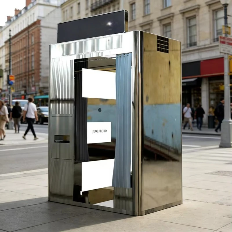 Custom Stainless Steel All-in-One Self Service Photo Booth Immersive Selfie Kiosk with Printable Photo Function