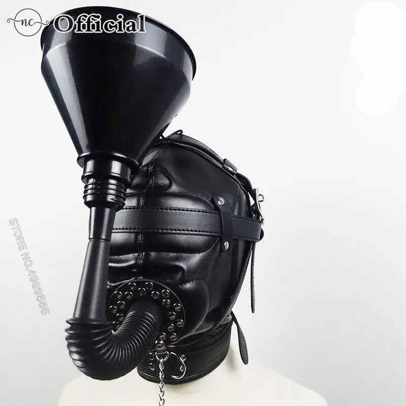 Bdsm Bondage Gimp Sexy Kostuum Seksspeeltjes Pu Lederen Gewatteerde Capuchon Trechter Mond Gag Blinddoek Hoofdsteun Harnas Masker