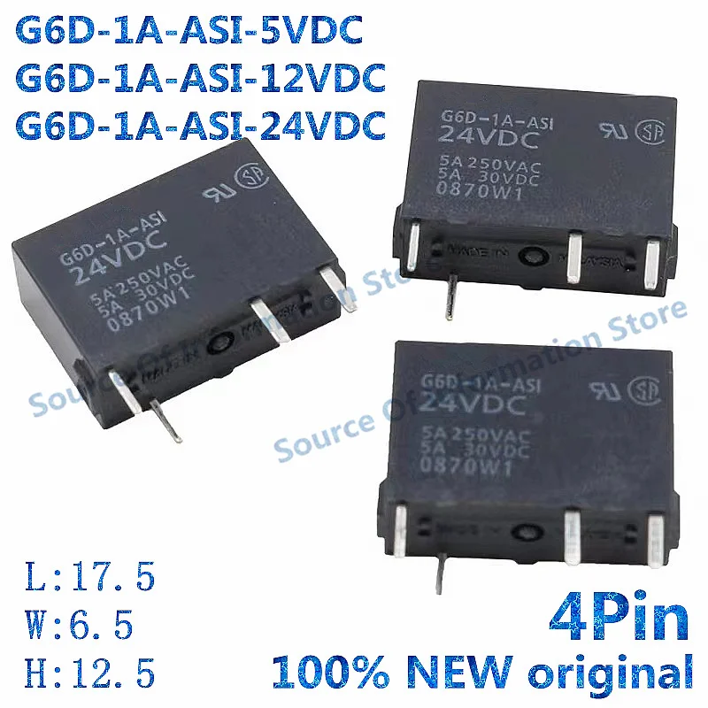 

10PCS 100% NEW G6D-1A-ASI-24VDC Relay 5V 12V 24VDC G6D-1A-ASI-12VDC G6D-1A-ASI-5VDC 5A 4Pin