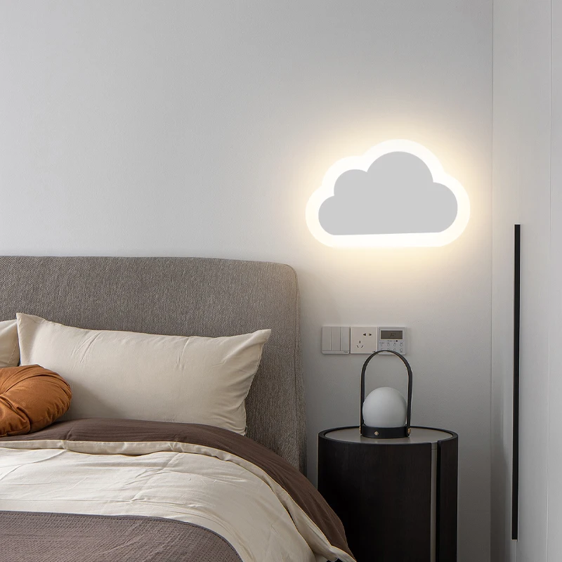 nordic led wall lamp for childrens bedroom indoor decor acrylic sconce cloud design kids bedside lights 01