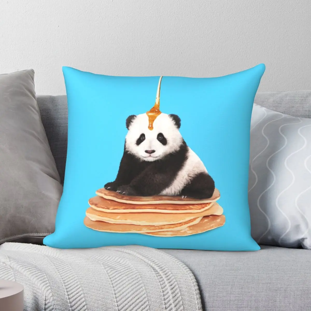 PANCAKE PANDA Pillowcase Polyester Linen Velvet Printed Zip Decor Pillow Case Room Cushion Cover Wholesale