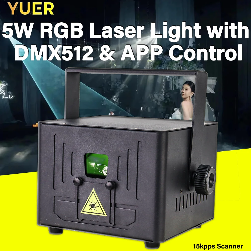 yuer rgb luz laser com controle de aplicativos app android compativel perfeito para festas eventos e palcos 5w dmx512 16ch novo 01