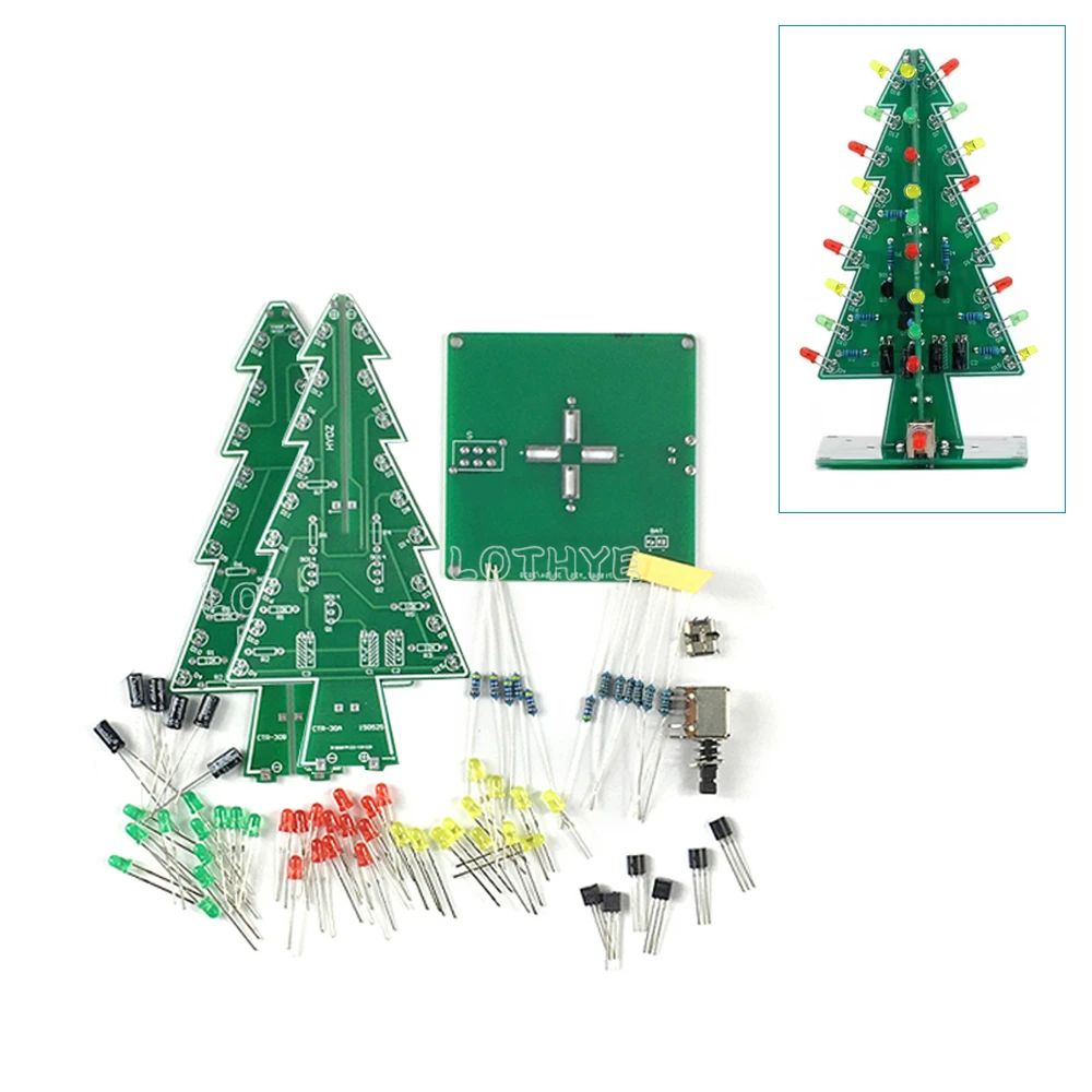 3D Colorful Christmas Tree Production Kit DIY Electronic Kit LED Running Light Flashing Electronic Component Fun Suite Soldering