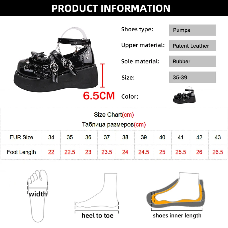 Y2K Metal Chains Punk Gothic Shoes Women Black Patent Leather Buckle Strap Wedges Pumps Woman Thick Platform Rivet Lolita Shoes