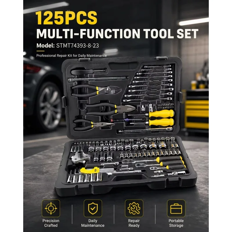 For 125-Piece Steel OEM Hand Tool Set with Hard Case for Household Installation Maintenance & Car Use