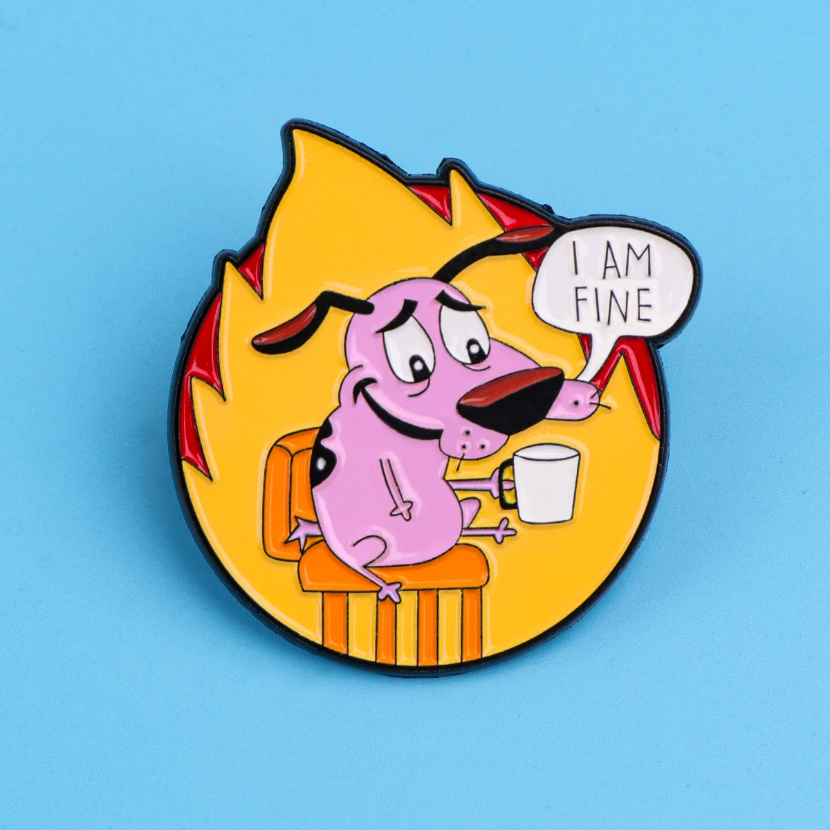 Alfileres esmaltados con figura de dibujos animados, broche de perro de coraje rosa, insignias de animales bonitos, Pin de solapa de camisa vaquera de Metal, accesorios de joyería, regalos