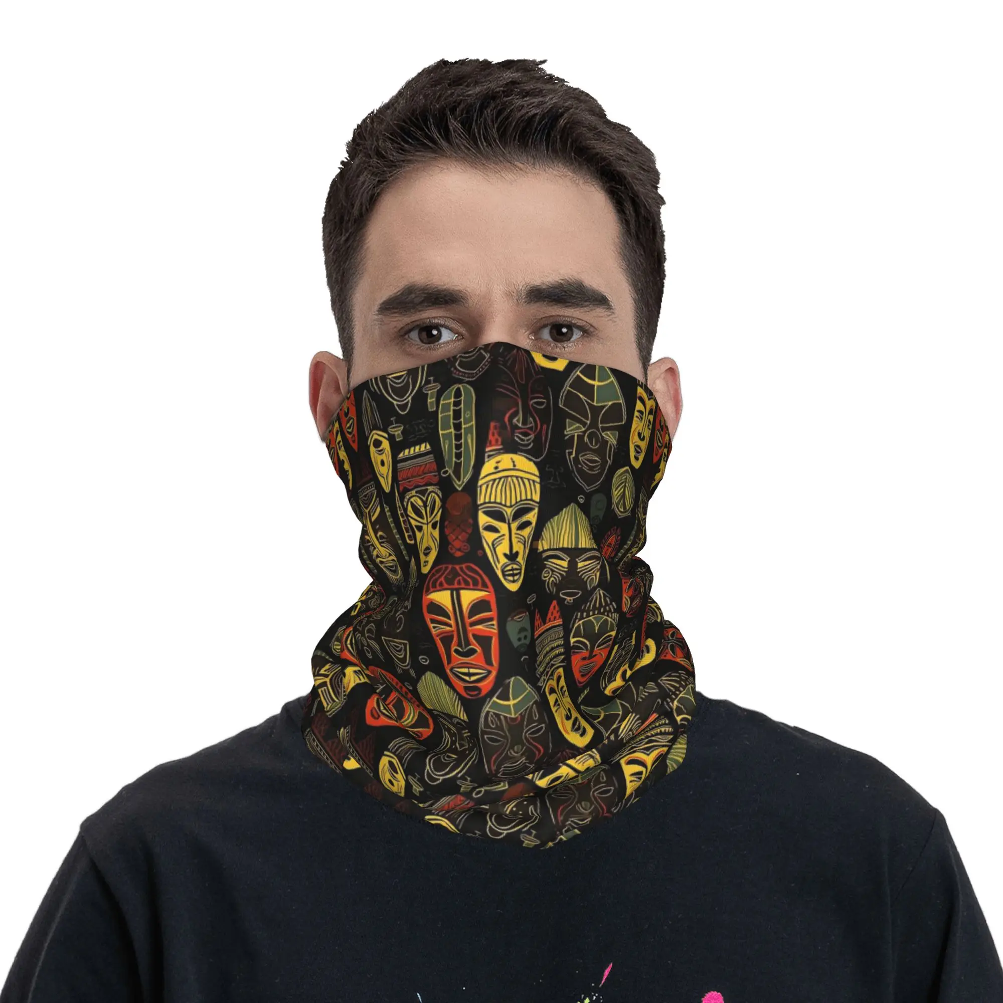 African Tribal Mask Bandana Neck Gaiter Printed Wrap Scarf Cycling Scarf Cycling for Men Women Adult Breathable