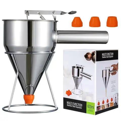 Pancake Batter Dispenser with 4 Nozzles Multi-Caliber Stainless Steel Funnel Cake Dispenser with Stand Great for Baked Goods