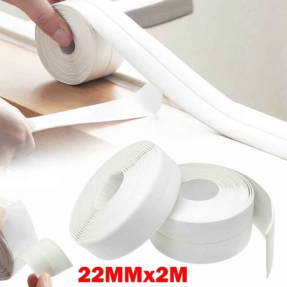 1 Roll Waterproof Tape 2M*22mm PVC Sealing Strip Bath Shower Sink Basin Edge Sealant Tape Adhensive For Home Kitchen Decoration