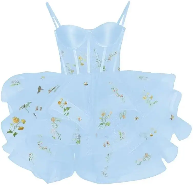 

Многоуровневое блестящее тюлевое платье на тонких бретельках, короткие платья для выпускного вечера с цветочной вышивкой и блестящими рюшами, вечерние платья для подростков