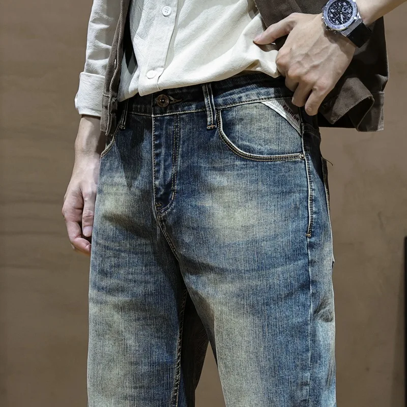 Italian Style Fashion Men Jeans Retro Blue Elastic Slim Fit Ripped Jeans Men Trousers Vintage Designer Casual Denim Pants