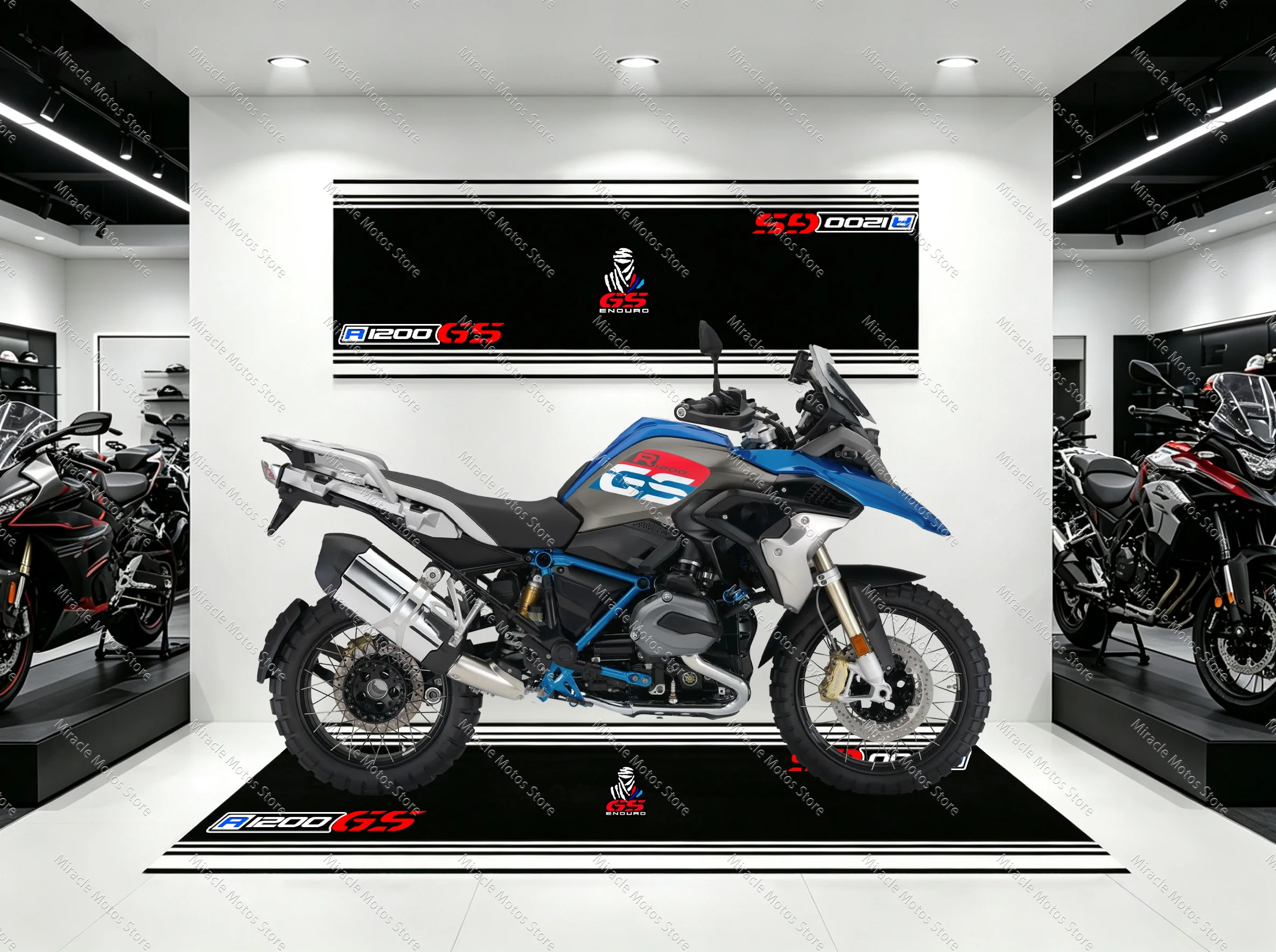 Tapis de stationnement antidérapant pour moto R1200GS R1200GS Adventure ; tapis de présentation style course ; tapis de garage imprimé résistant à la saleté