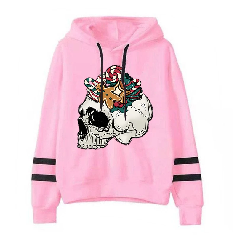 Sweet Skull Christmas Pullover Hoodie Unisex Funny Christmas Gift Winter Sweatshirt Men Women Christmas Skeleton Design Hoodies