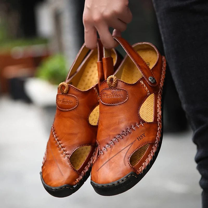 Summer New Men's Comfortable Baotou Foot Cover Non Slip Sandals Outdoor Men's Fashion Brand Breathable Soft Bottom Beach Shoes
