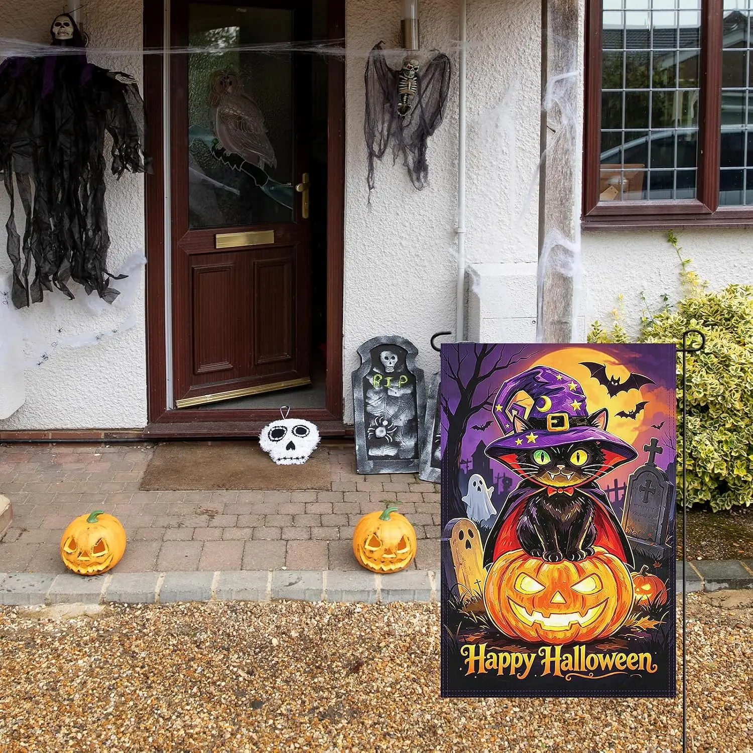 12 x 18 Inch Halloween Black Cat Pumpkin Garden Flag – Double Sided Witch Cat Jack O Lantern Yard Flag for Outdoor Porch Law jaa