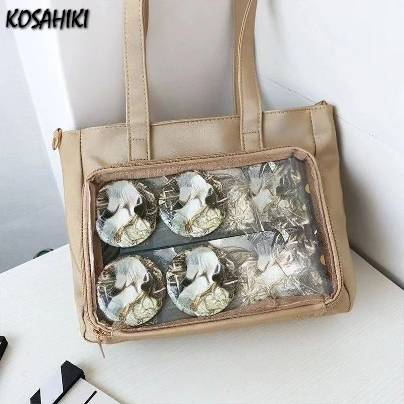 

Y2k Aesthetic Fashion Solid Women's Handbags Simple Vintage Preppy Ita Bag Transparent Casual All Match Shoulder Underarm Bag