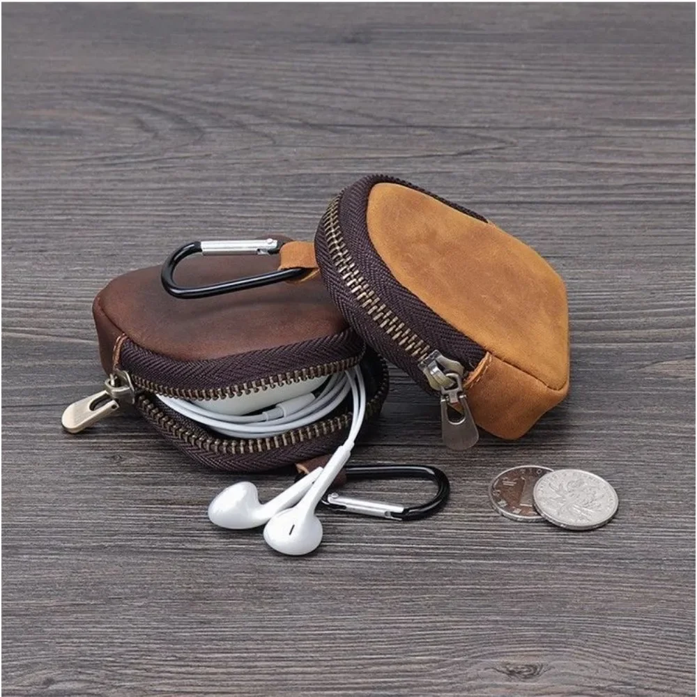 1PC Retro Color Faux Leather Coin Purse, Zipper Shell-shaped Pouch, Storage Bag for Bluetooth Earbuds & Keys