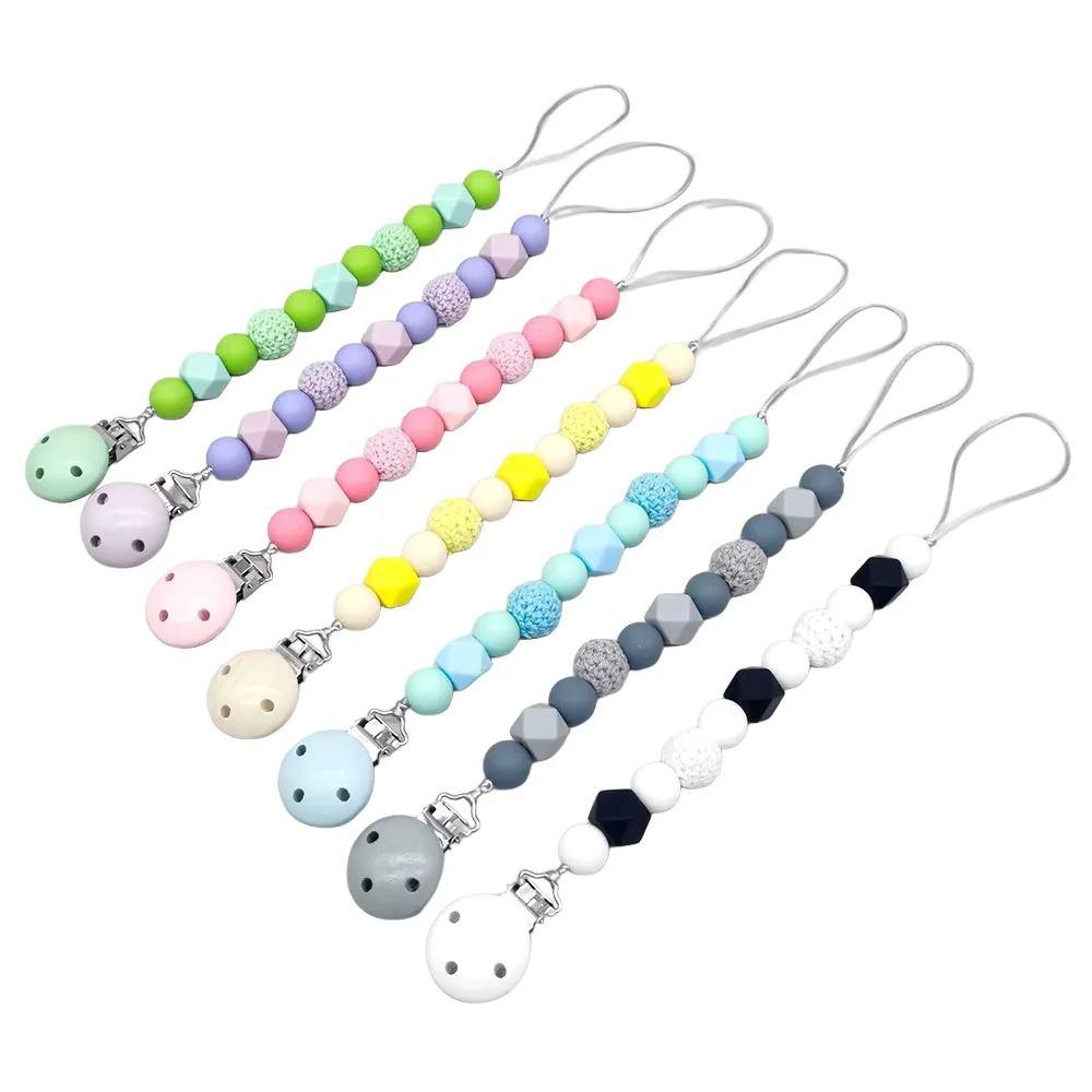 

Красочные силиконовые вязаные крючком бусины, цепочка для соски, держатель для пустышки, зажимы для пустышки для новорожденных, держатель для соски, подарки для детского душа