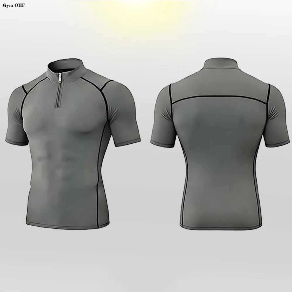 Men'S TShirt High Neck Polo Shirt Round T-Shirt Gym Training Outdoor Running Bodybuilding T Exercise Tops Motion Tees