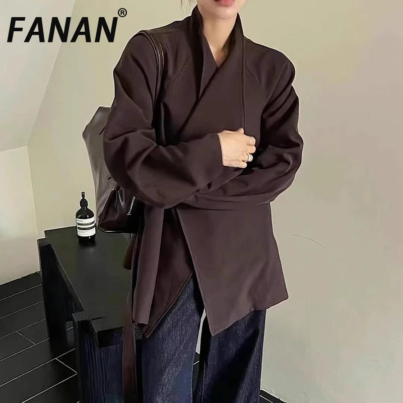 FANAN Temperamento Trench corto per le donne Stand Collo Cintura raccolta Vita Fit Giacca a vento Office Lady Cappotti Donna 2025 Autunno Nuovo