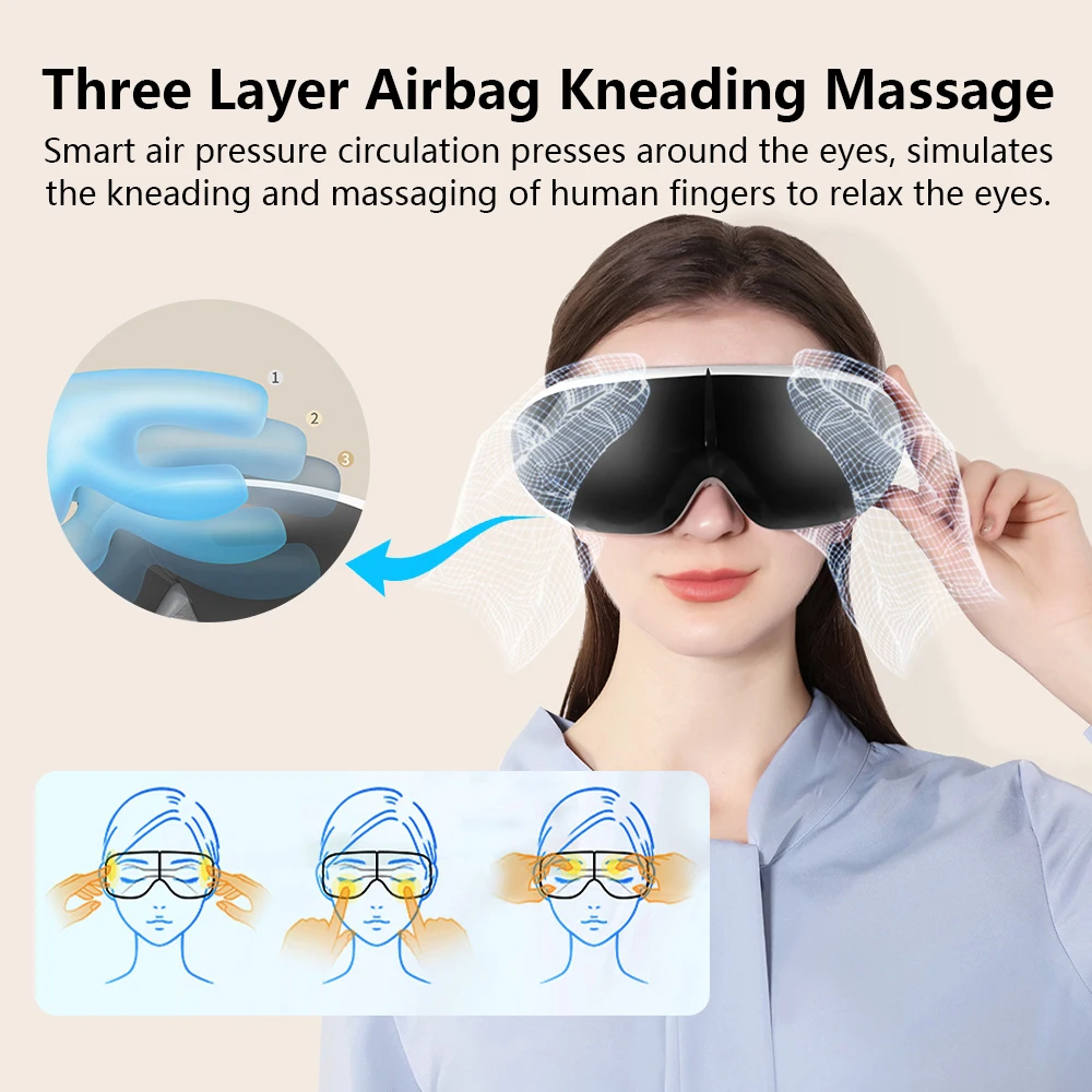 6D Visible Smart Eye Massager Heated Eye Mask Electric Vibration Airbag Pressure Music Eye Care Relax Relif Fatigue Travel Rest