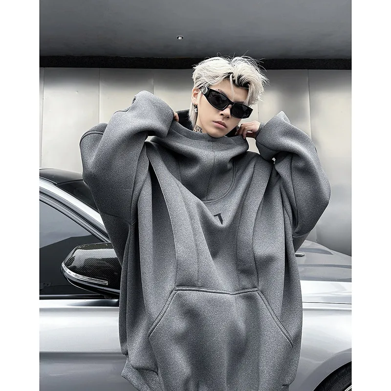 

Худи свободного кроя с высоким воротником и длинными рукавами, ветрозащитное, осенне-зимняя повседневная одежда, смесь полиэстера и хлопка, без бренда