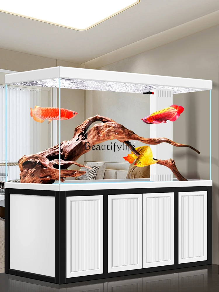 Large Ultra-White Glass Aquarium Bottom Filter Lazy Change Water Living Room Home Screen Ecological Fish Globe