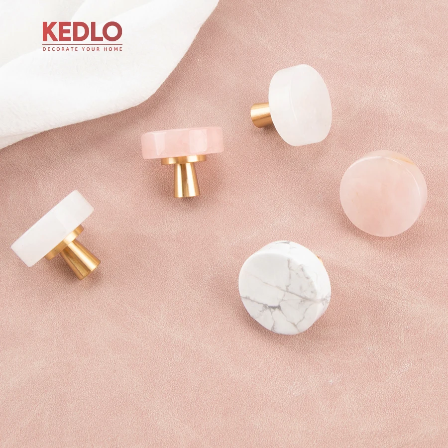 KEDLO Modern Light Luxury 3-Color Natural Crystal Handle Kitchen Cabinet Pink Knob Drawer White Crack Handle