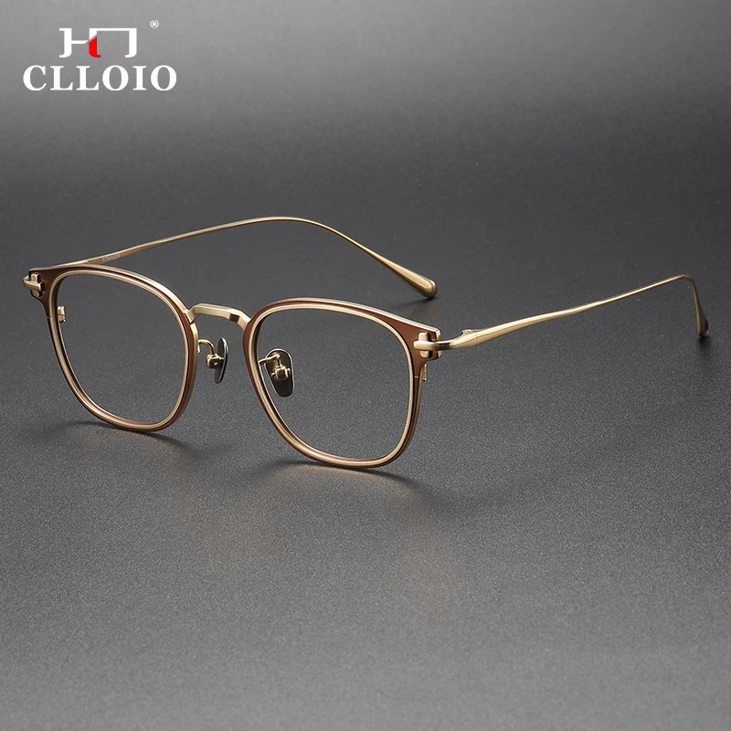 CLLOIO Ultralight Pure Titanium Reading Glasses Men's Luxury Retro Anti Blue Ray Myopia Hyperopia Prescription Optical Glasses